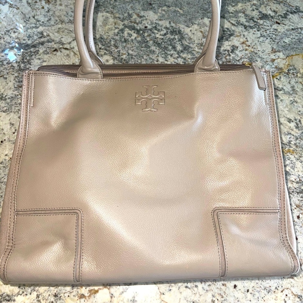 ✨LARGE MAUVE/GREY TORY BURCH LEATHER BAG✨